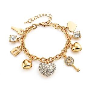 Gold Plated Fashion Heart Lock Charm Bracelet For Women
